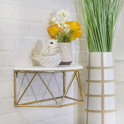Sagebrook 16" Wood/Metal Demilune Wall Shelf - White