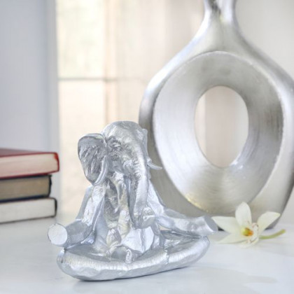 Sagebrook 8" Polyresin Meditating Elephant - Silver