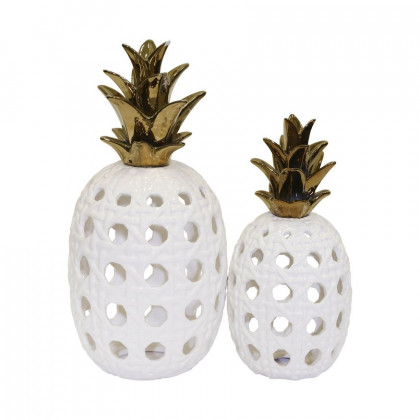 Sagebrook 16" Ceramic Lattice Weave Pineapple - White/Gold