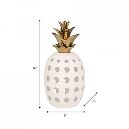 Sagebrook 16" Ceramic Lattice Weave Pineapple - White/Gold