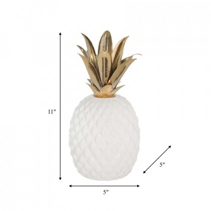 Sagebrook - 11" Ceramic/Metal Pineapple in White