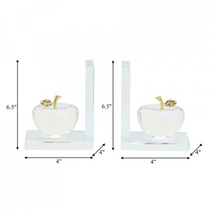 Sagebrook - Crystal Apple Bookends (Set Of 2) in Clear