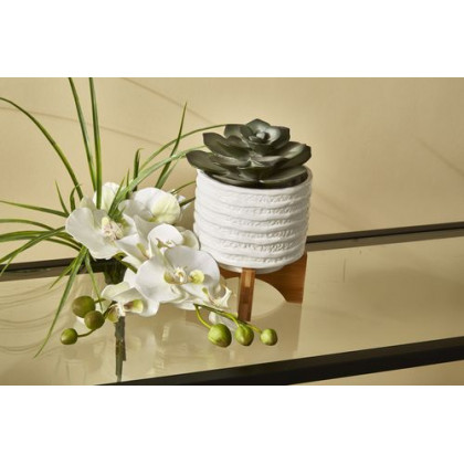 Sagebrook 6" Ceramic Planter On Stand - White Stripe