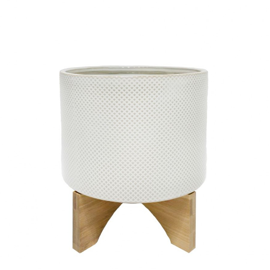 Sagebrook 6" Ceramic Planter On Stand - White/Tan