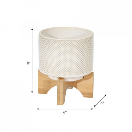 Sagebrook 6" Ceramic Planter On Stand - White/Tan