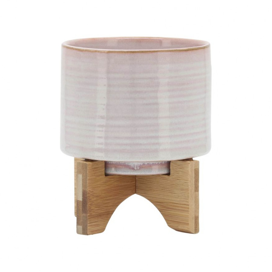 Sagebrook 6" Ceramic Planter On Stand - Cream Stripe
