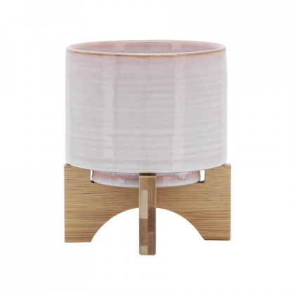 Sagebrook 6" Ceramic Planter On Stand - Cream Stripe