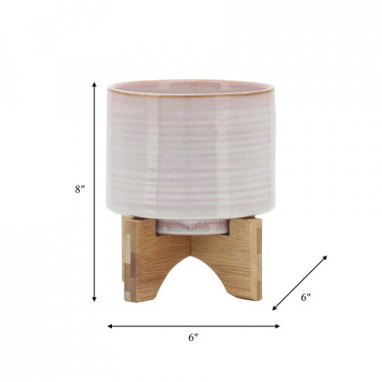 Sagebrook 6" Ceramic Planter On Stand - Cream Stripe