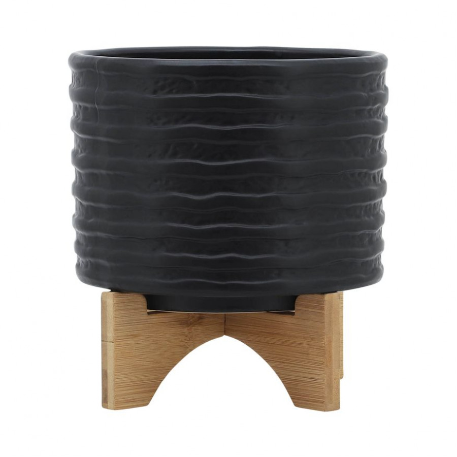 Sagebrook 8" Textured Planter With Stand - Black