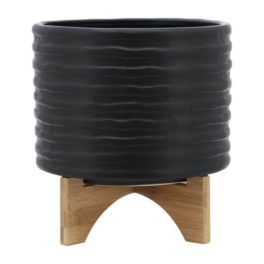Sagebrook 10" Textured Planter With Stand - Black