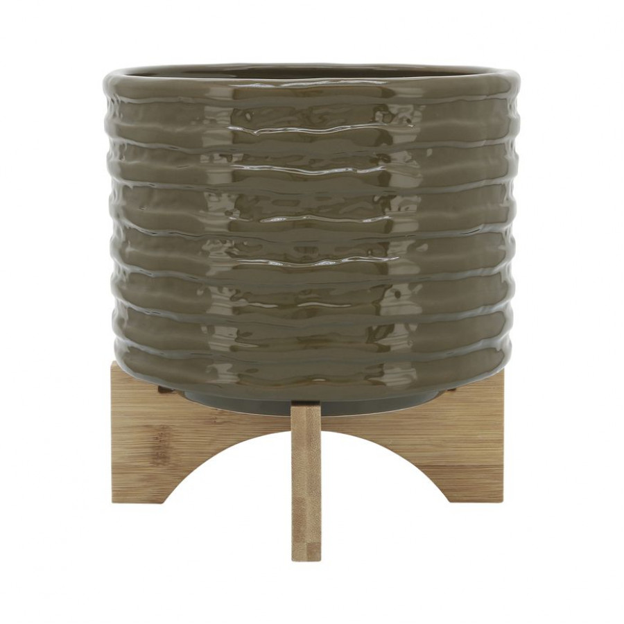 Sagebrook 8" Ceramic Textured Planter With Stand - Olive