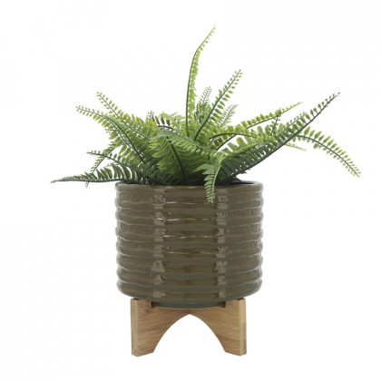 Sagebrook 8" Ceramic Textured Planter With Stand - Olive
