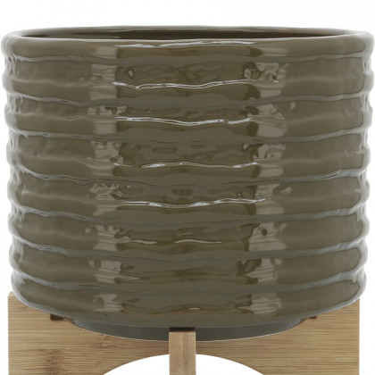 Sagebrook 8" Ceramic Textured Planter With Stand - Olive