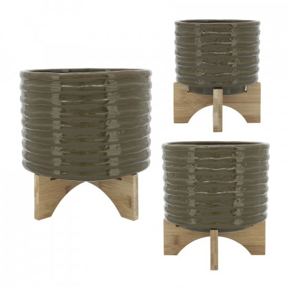 Sagebrook 8" Ceramic Textured Planter With Stand - Olive