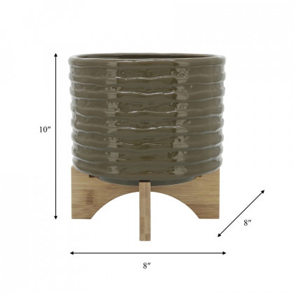 Sagebrook 8" Ceramic Textured Planter With Stand - Olive