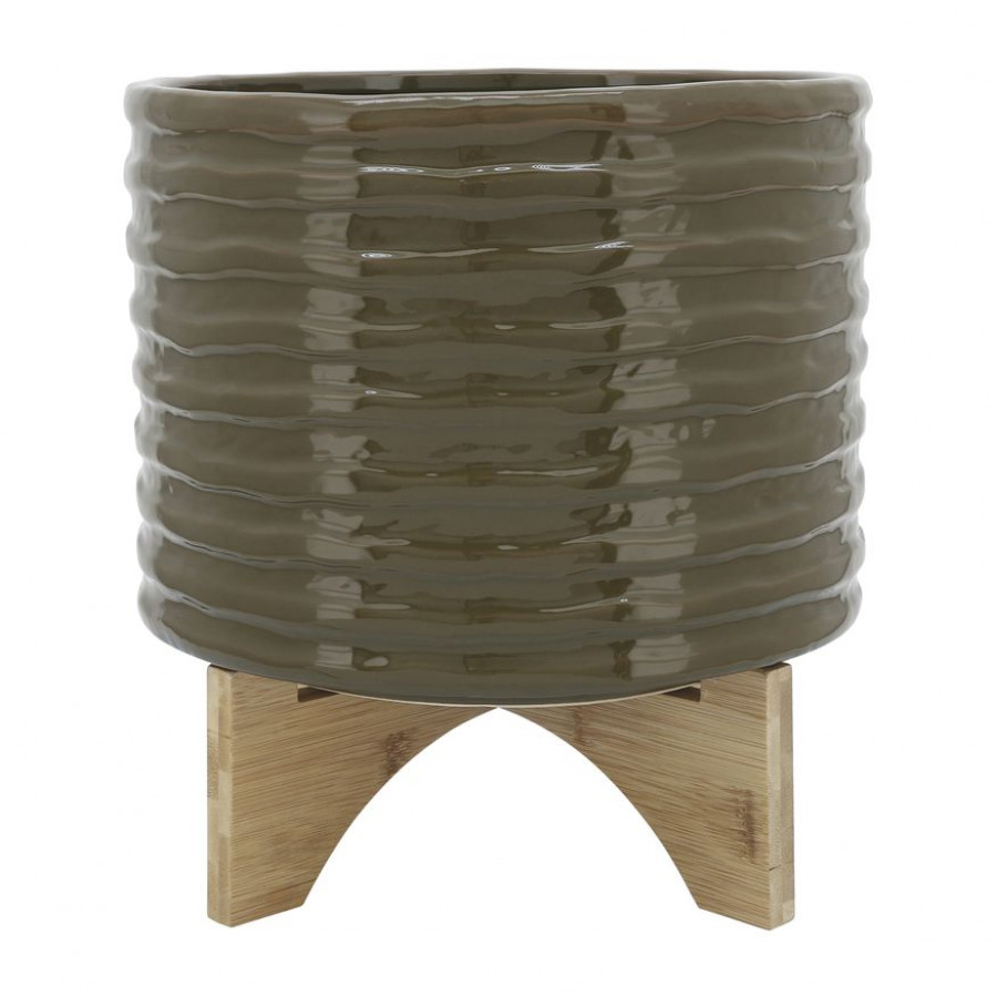 Sagebrook 11" Ceramic Textured Planter With Stand - Olive