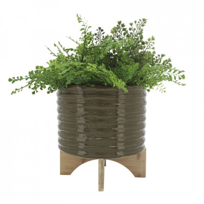 Sagebrook 11" Ceramic Textured Planter With Stand - Olive
