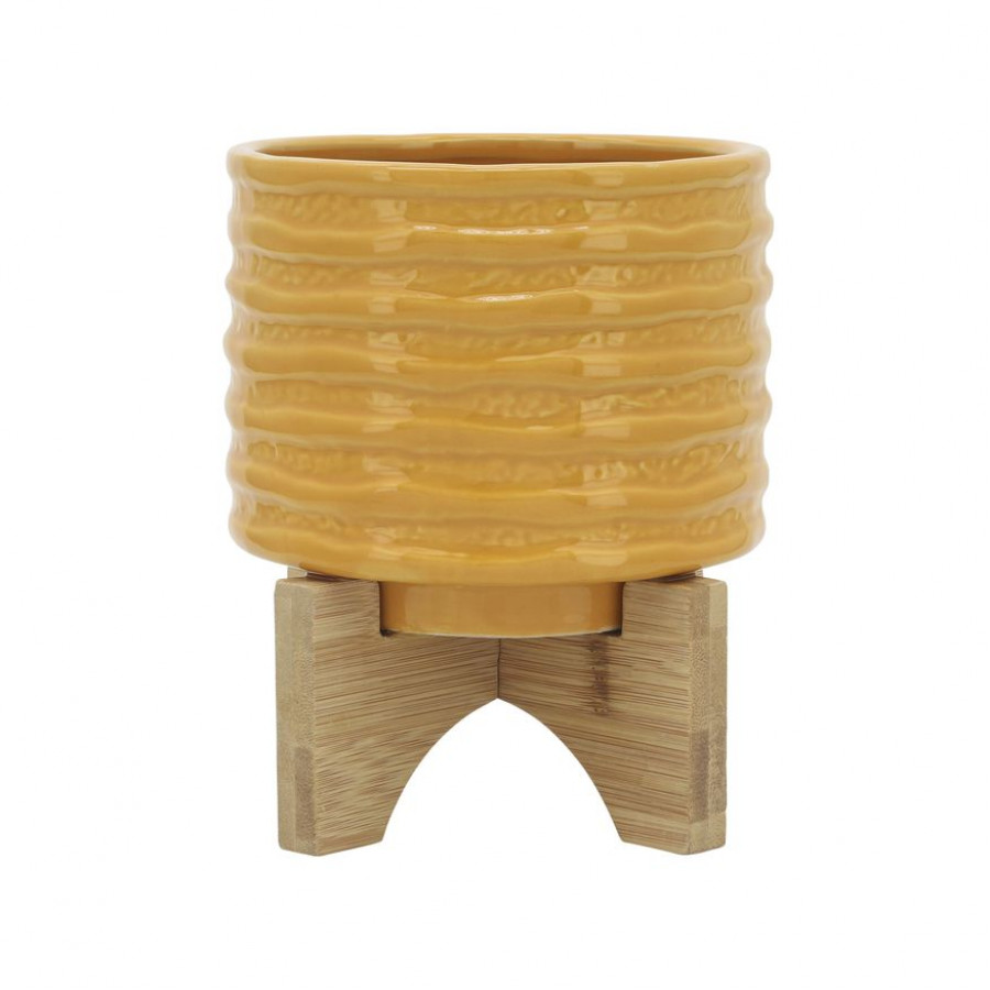 Sagebrook 6" Ceramic Textured Planter With Stand - Mustard