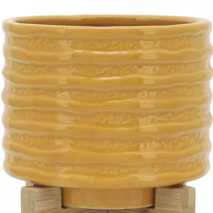 Sagebrook 6" Ceramic Textured Planter With Stand - Mustard