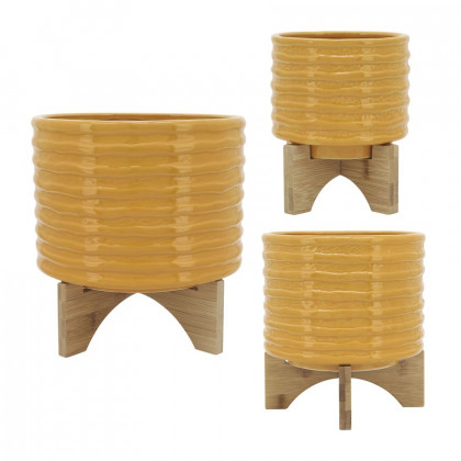 Sagebrook 6" Ceramic Textured Planter With Stand - Mustard