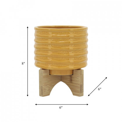 Sagebrook 6" Ceramic Textured Planter With Stand - Mustard