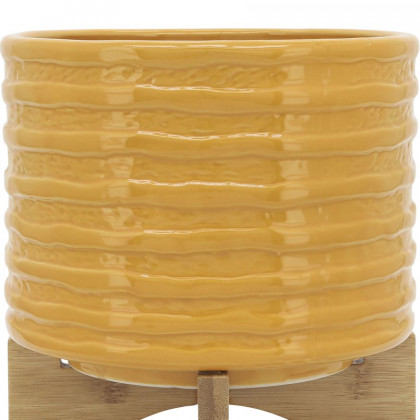 Sagebrook 8" Ceramic Textured Planter With Stand - Mustard
