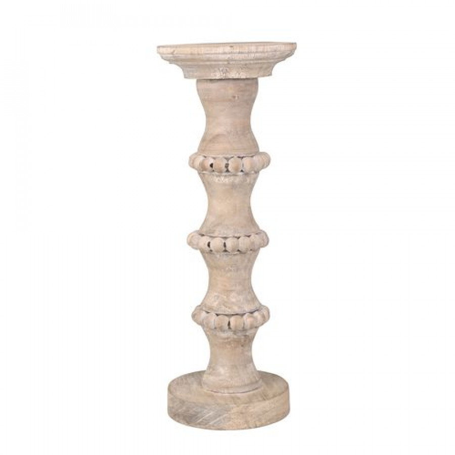 Sagebrook 14" Wooden Antique Style Candle Holder - Beige