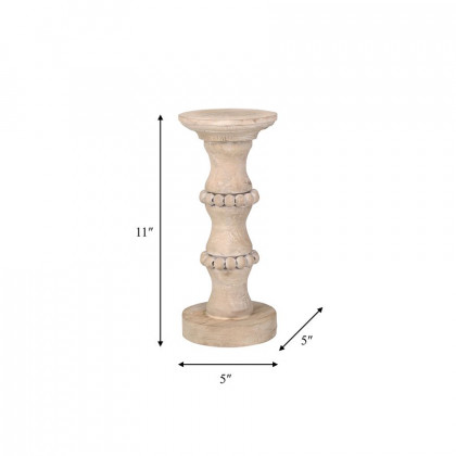 Sagebrook 11" Wooden Antique Style Candle Holder - Beige