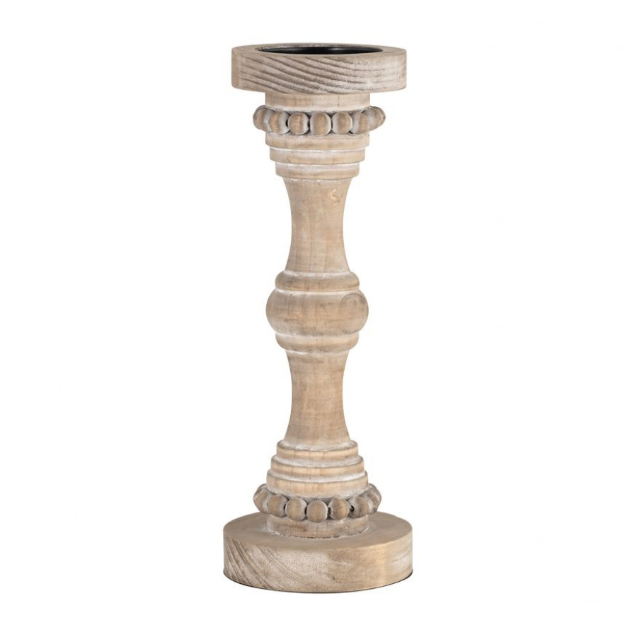Sagebrook 14" Wood Banded Bead Candle Holder - Antique White