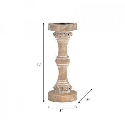 Sagebrook 13" Wood Banded Bead Candle Holder - Antique White