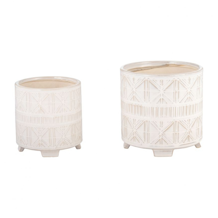 Sagebrook - 6"/8" Ceramic Abstract Footed Planters (Set Of 2)