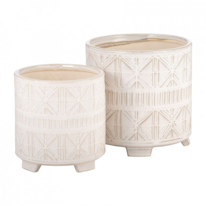 Sagebrook - 6"/8" Ceramic Abstract Footed Planters (Set Of 2)