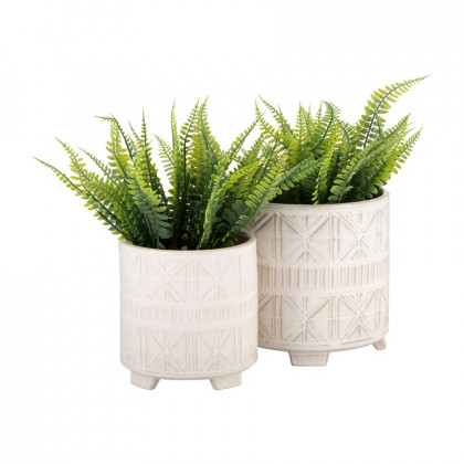 Sagebrook 6"/8" Ceramic Abstract Footed Planters (Set Of 2) - Beige