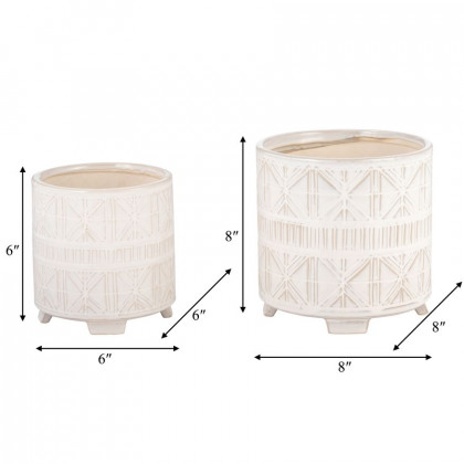 Sagebrook 6"/8" Ceramic Abstract Footed Planters (Set Of 2) - Beige