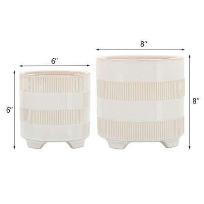 Sagebrook - 6"/8" Ceramic Textured Footed Planters (Set Of 2) in Beige