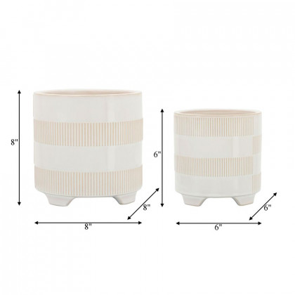 Sagebrook - 6"/8" Ceramic Textured Footed Planters (Set Of 2) in Beige