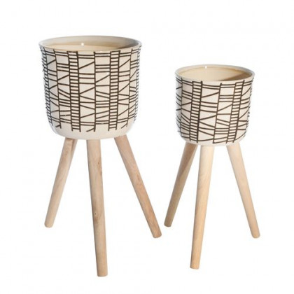 Sagebrook - 6"/8" Ceramic Abstract Footed Planters (Set Of 2)