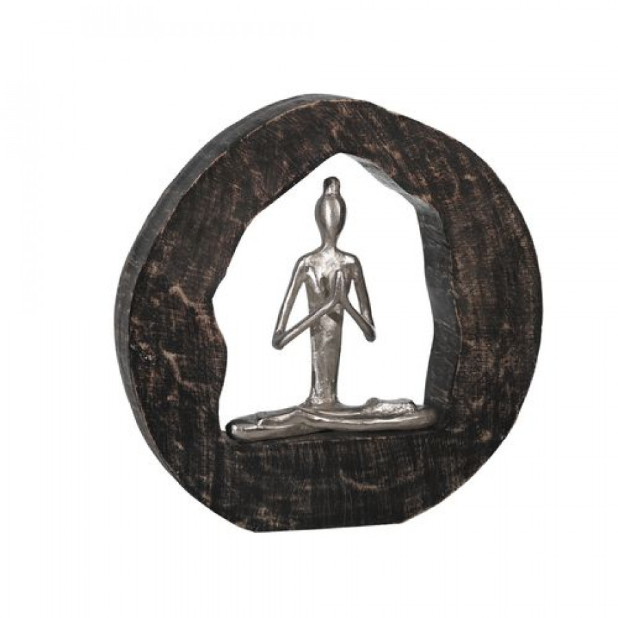 Sagebrook - 11" Aluminum Yoga Lady In Circle Log in Silver