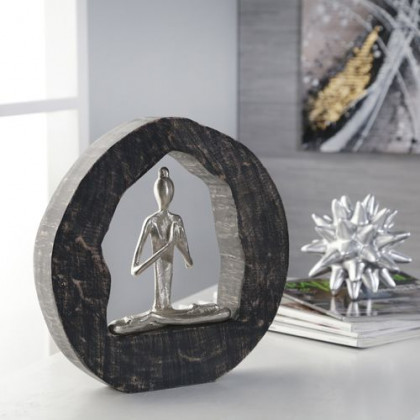 Sagebrook - 11" Aluminum Yoga Lady In Circle Log in Silver