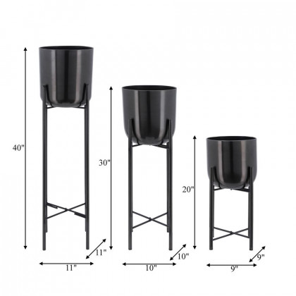 Sagebrook Metal Planters On Stand (Set Of 3) - Gunmetal