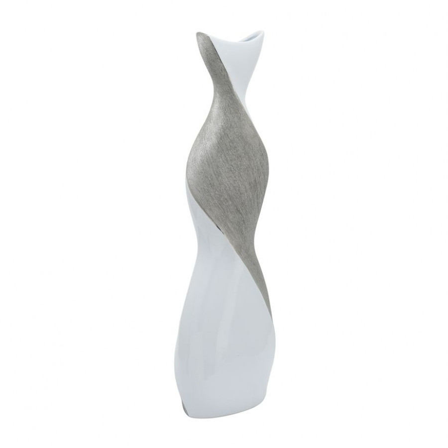 Sagebrook 24" Ceramic Twisted Vase - White/Silver
