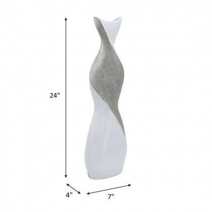 Sagebrook 24" Ceramic Twisted Vase - White/Silver
