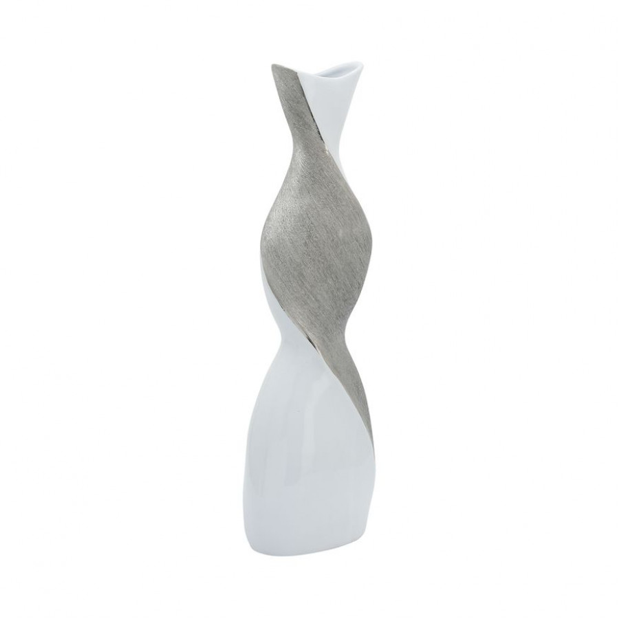 Sagebrook 19" Ceramic Twisted Vase - White/Silver