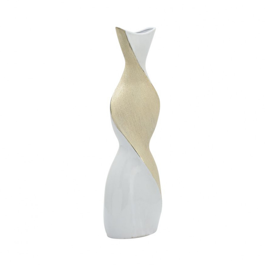 Sagebrook 19" Ceramic Twisted Vase - White/Gold
