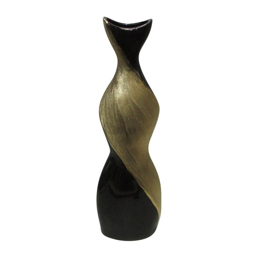 Sagebrook 24" Ceramic Twisted Vase - Black/Gold