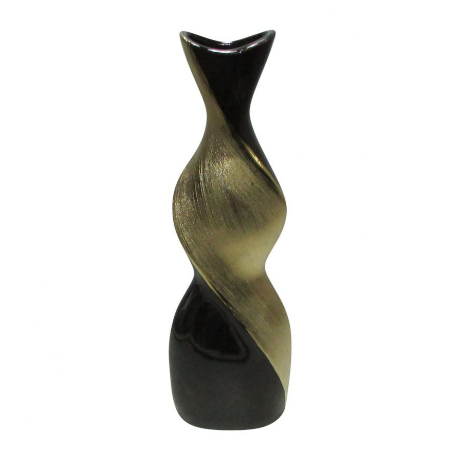 Sagebrook 20" Ceramic Twisted Vase - Black/Gold