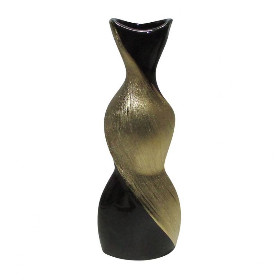 Sagebrook 16" Ceramic Twisted Vase - Black/Gold