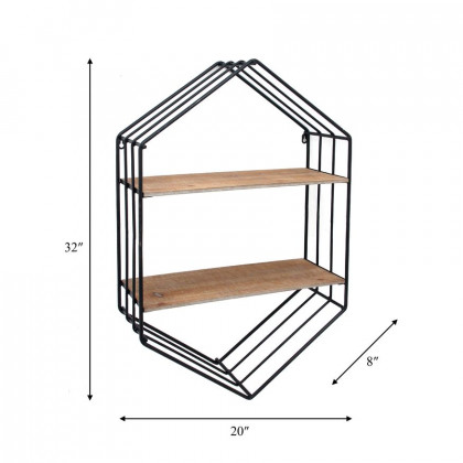 Sagebrook - Metal/Wood Hexagon Shelf in Brown/Black