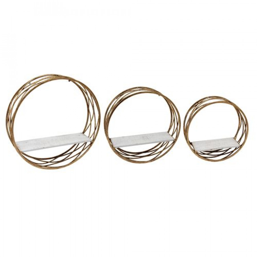 Sagebrook - Metal Round Wall Shelves (Set Of 3) in White/Gold