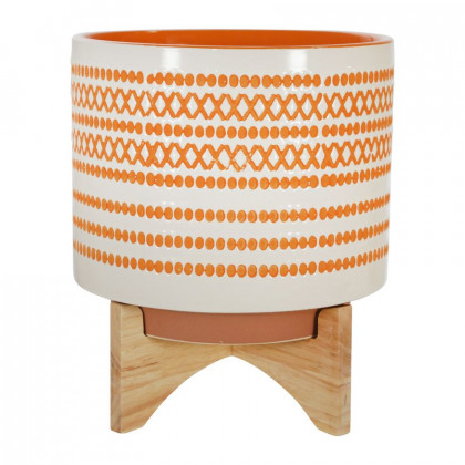 Sagebrook 10" Ceramic Planter On Stand With Dots - Orange